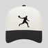 Baseball cap with black silhouette of a player on a white background
